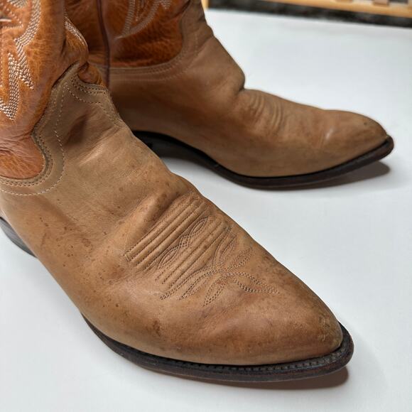 J. Chisholm Tan Leather Cowboy Western Pointed Toe Boots - Picture 2 of 9